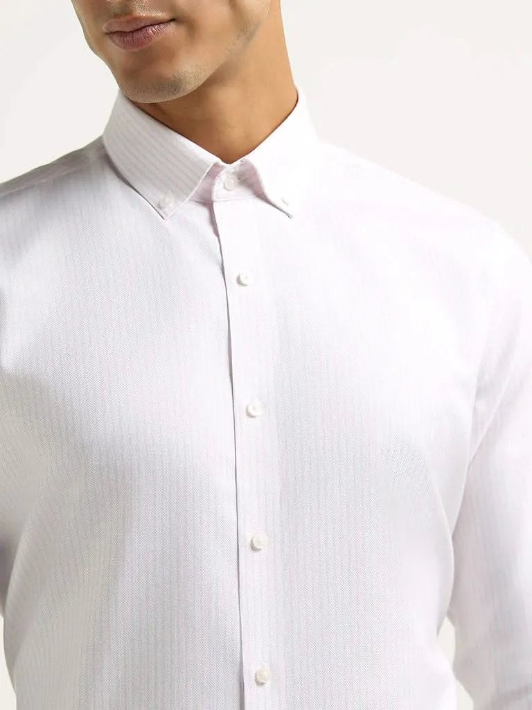 WES Formals Pink Striped Cotton Slim Fit Shirt