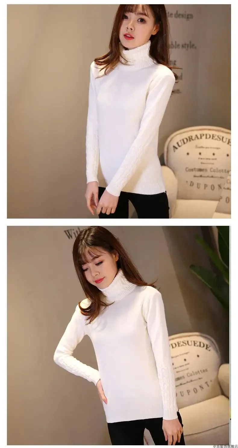 Women Sweater Turtleneck Pullovers Autumn Winter Sweaters New 2023 Long Sleeves Thick Warm Female Sweater Khaki