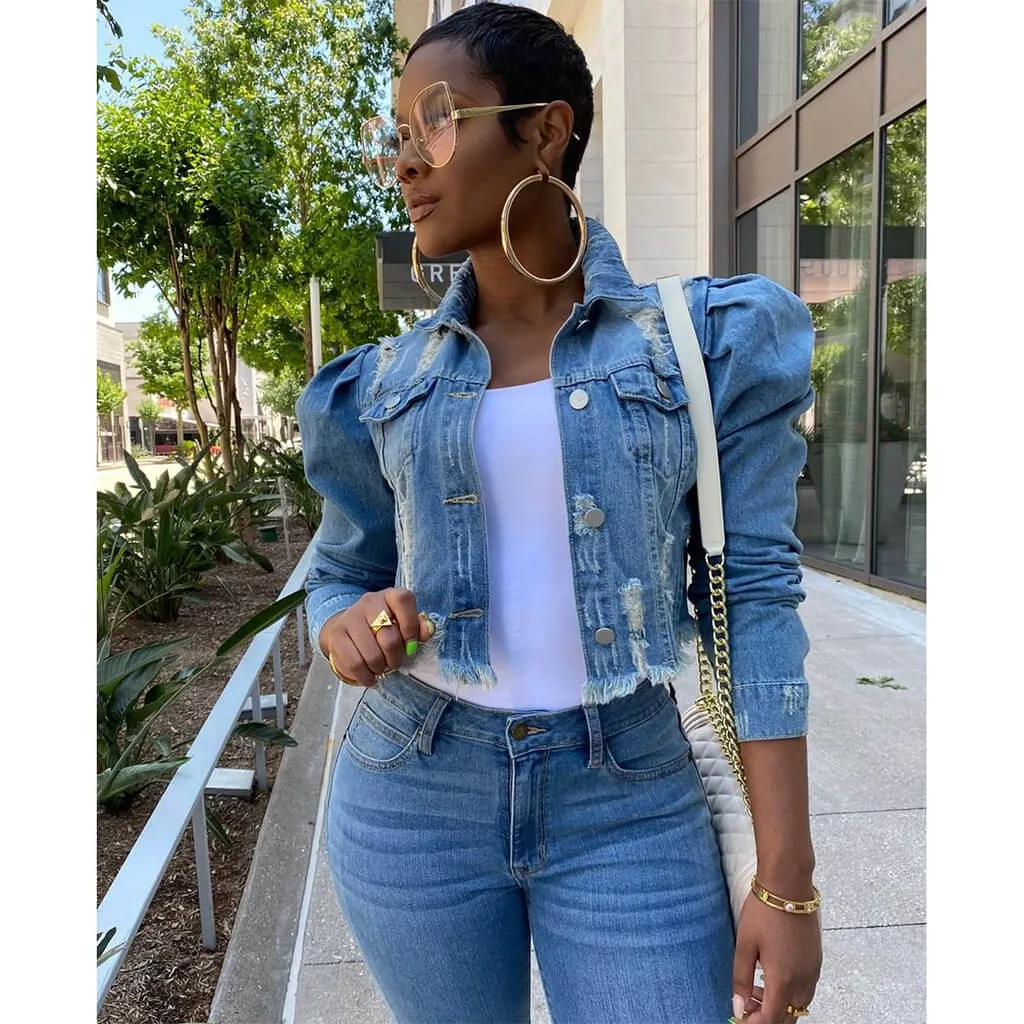 women's new stylish fashion acid-wash fray short blouse denim jacket