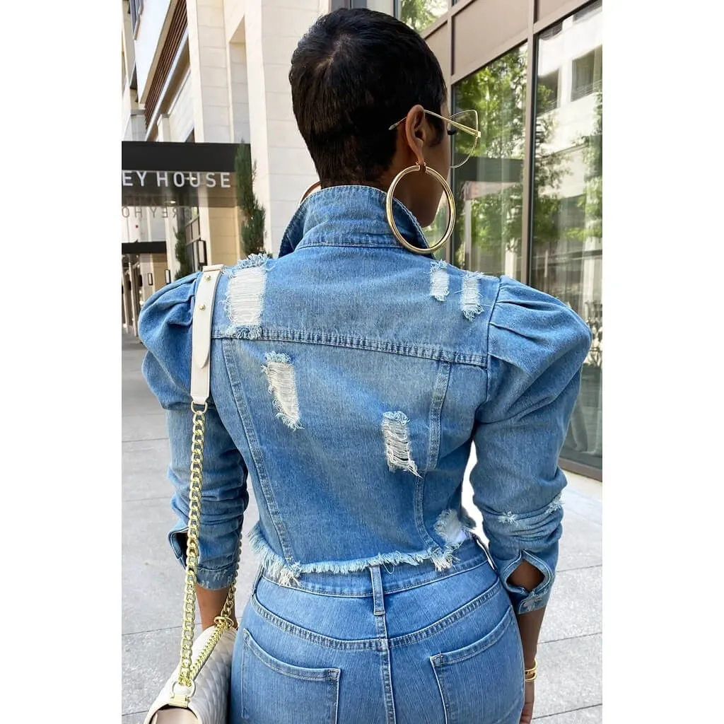 women's new stylish fashion acid-wash fray short blouse denim jacket