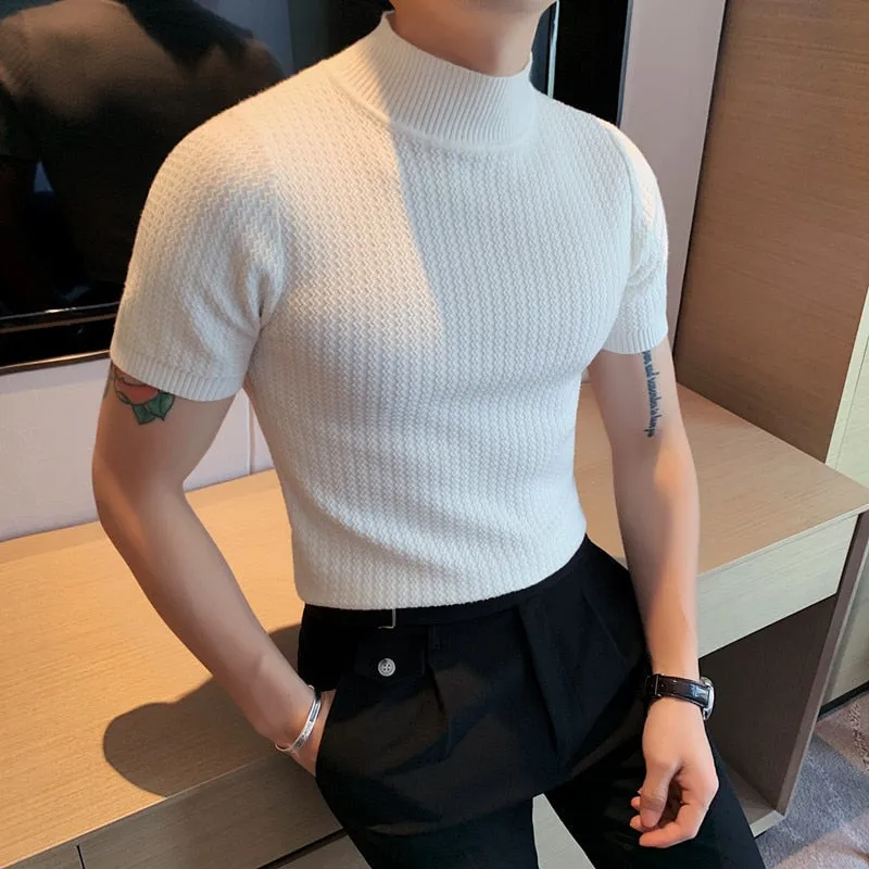 xiangtuibao - Short Sleeve Turtleneck Knit Pullover