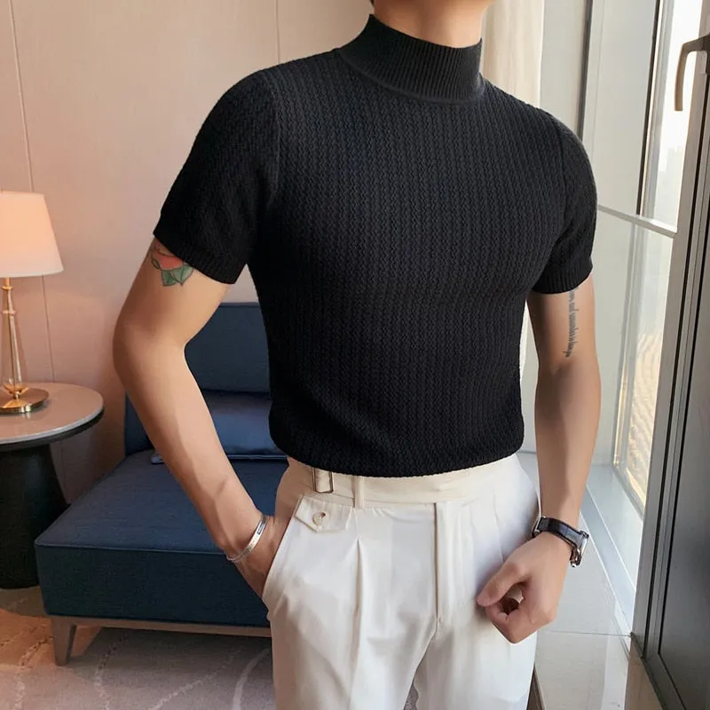 xiangtuibao - Short Sleeve Turtleneck Knit Pullover