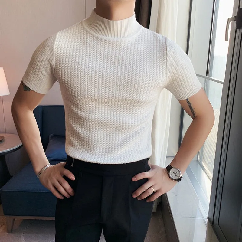 xiangtuibao - Short Sleeve Turtleneck Knit Pullover