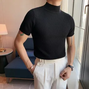 xiangtuibao - Short Sleeve Turtleneck Knit Pullover