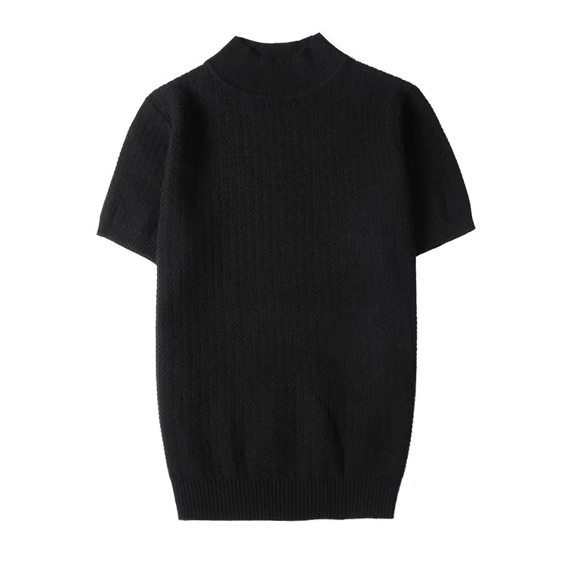 xiangtuibao - Short Sleeve Turtleneck Knit Pullover
