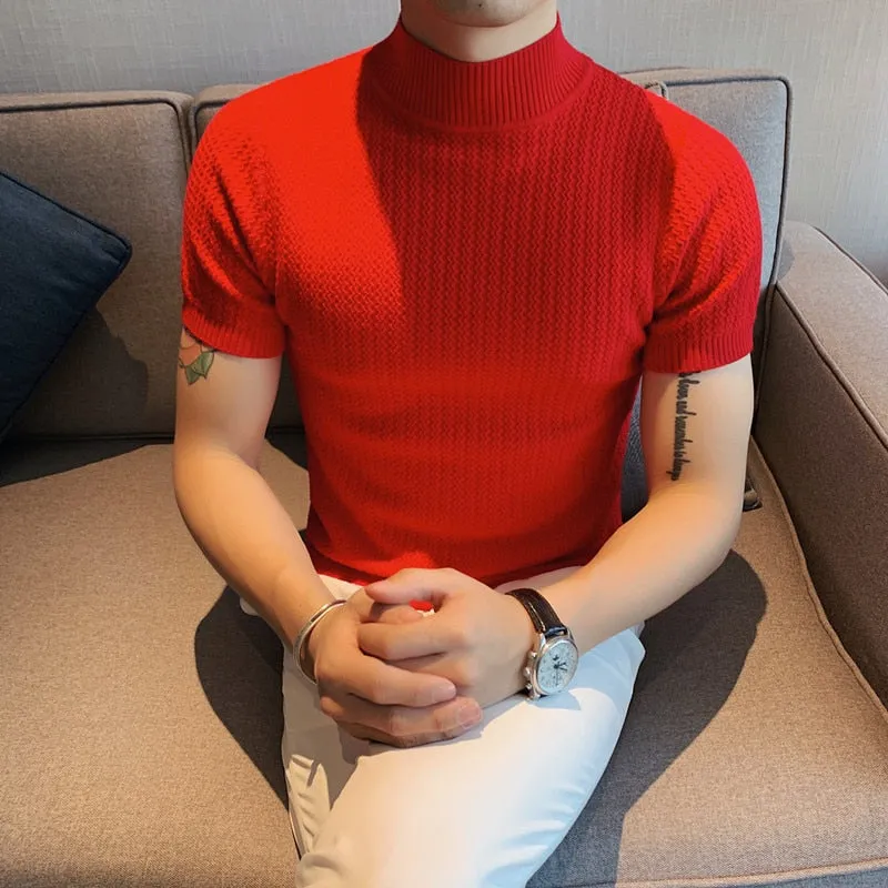 xiangtuibao - Short Sleeve Turtleneck Knit Pullover