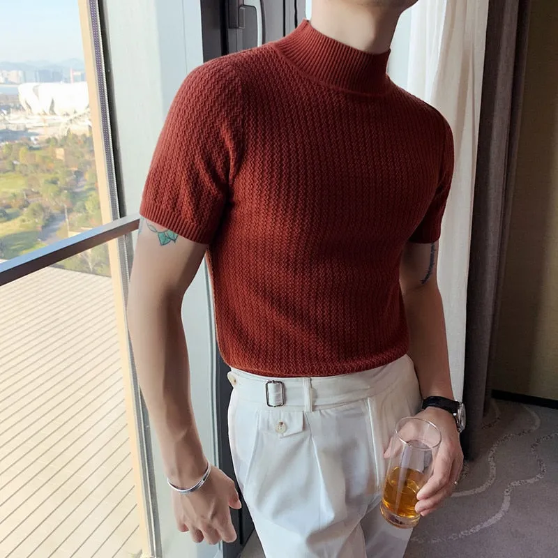 xiangtuibao - Short Sleeve Turtleneck Knit Pullover
